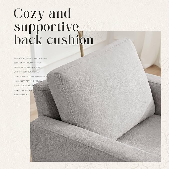 Mid-Century Accent Chair,Modern Linen Fabric Armchair for Living Room,Comfy Upholstered Reading Accent Chairs for Bedroom,Single Sofa Chair with Wood Legs (Light Grey, 2 Pack)