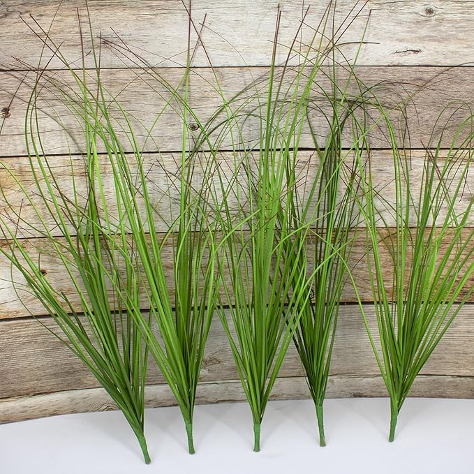 10PCS Artificial Plants Outdoor,Artificial Shrubs Fake Tall Grass,Artificial Faux Greenery Stems,Fake Leaves Artificial Grass Plant Onion Grass UV Resistant for Indoor Decor (10, Green)