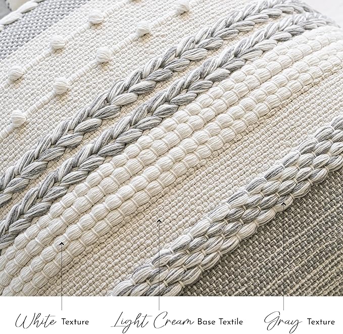 BlissBlush Gray Boho Decorative Throw Pillow Cover 20x20 Square Farmhouse Accent Cushion for Couch Sofa Livingroom Bedroom Pillowcase Modern Home Décor (Pack of 1)