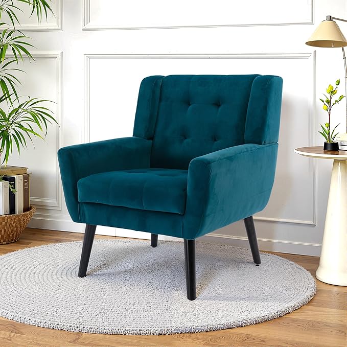 NicBex Modern Accent Chair for Living Room Upholstered Foam Filled Living Room Chairs with Metal Legs Velvet Cozy Lounge Armchair for Living Room Bedroom,Teal