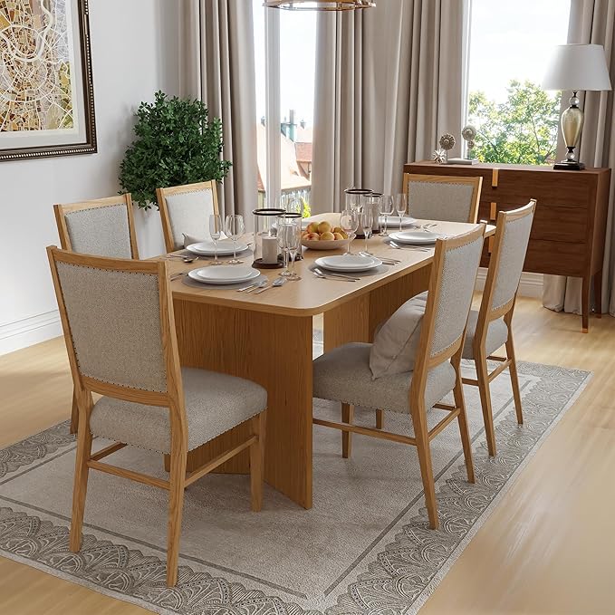 Casaphoria 67" Dining Table for 6, Wood Kitchen Table with Scratch-Resistant Top & V-Shaped Base, Modern Farmhouse Rectangular Dining Table for Living Room, Kitchen, Easy Assembly, Natural Wood