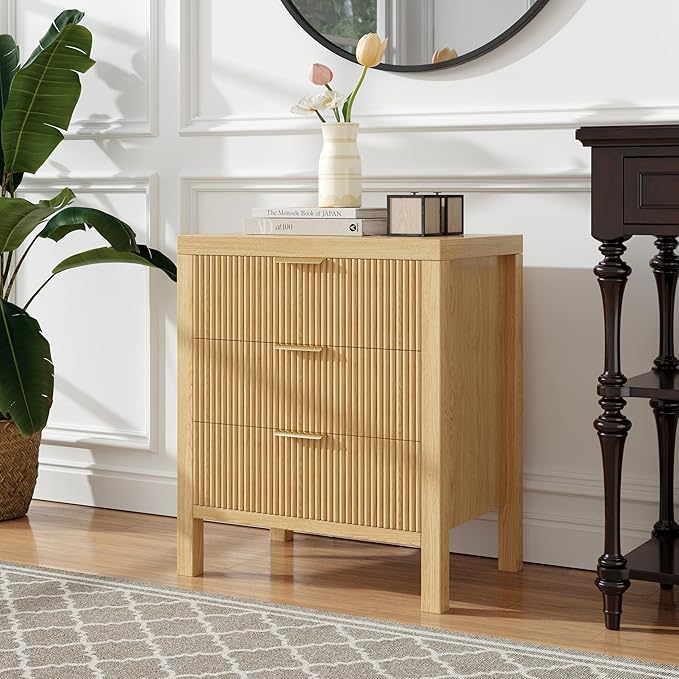 Nightstands Set of 2, Bedside End Table, Modern Wooden Night Stand with 6-Drawer - Boho Cabinet Accent Storage Furniture for Bedroom, Living Room, Nature