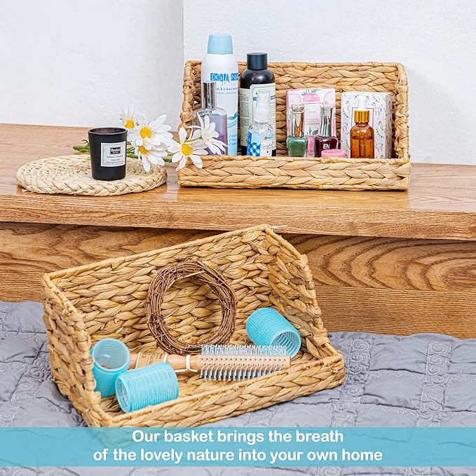 VATIMA Water Hyacinth Storage Baskets for Organizing, Medium Open-Front Wicker Basket for Kitchen, for Shelves, 11.8” x 7.5” x 5.5”, 2 Pack