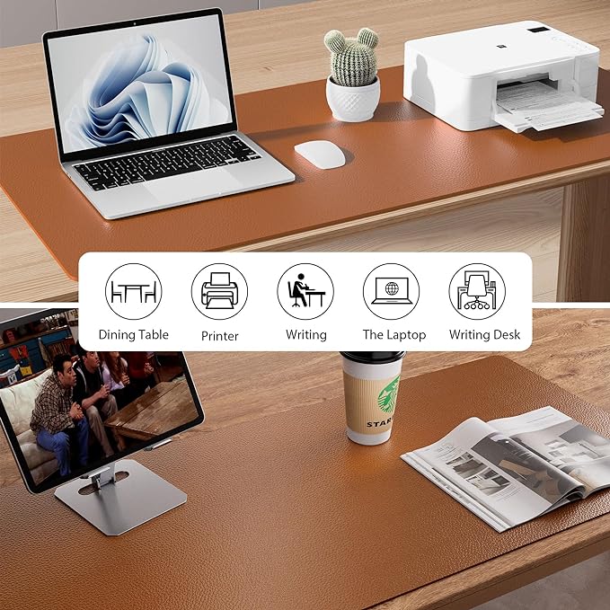 Aothia Leather Desk Pad Protector, Mouse Pad, Office Desk Mat, Non-Slip PU Leather Desk Blotter, Laptop Desk Pad, Waterproof Desk Writing Pad for Office and Home (Brown,23.6" x 13.7")