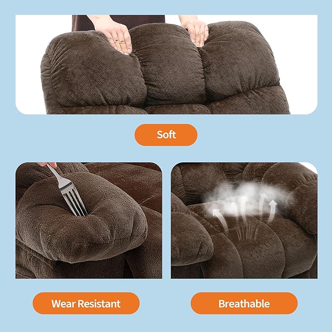 Oversized Swivel Rocker Recliner Chair for Adult, Ergonomic Nursery 150° Recliner Chair with Footrest,Extra Wide Manual Recliners,Upholstery Overstuffed Soft Rocking Sofa Chair,Brown