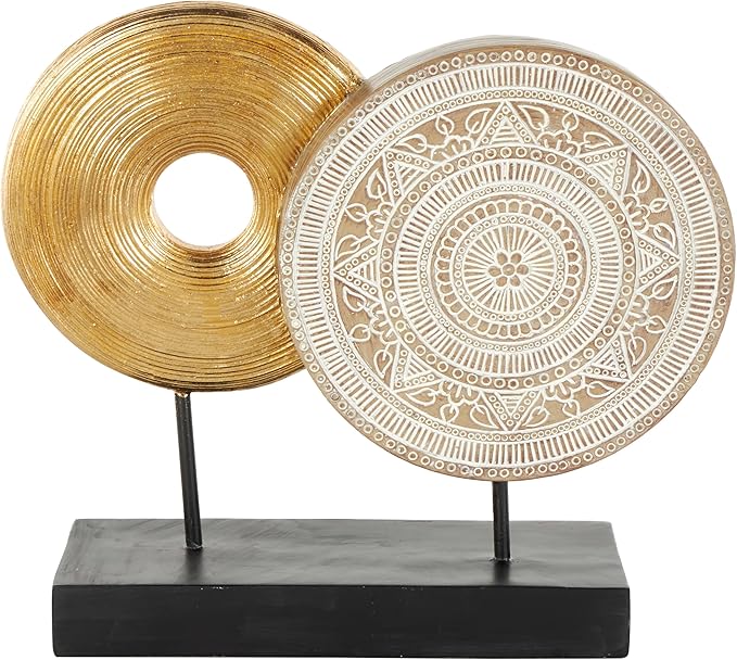 Deco 79 Resin Geometric Handmade Decorative Sculpture Home Decor Statue with Black Rectangular Base, Accent Figurine 14" x 4" x 13", Gold