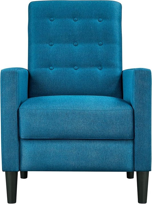 Yaheetech Fabric Recliner Chair Mid-Century Modern Recliner Adjustable Single Recliner Sofa with Thicker Seat Cushion Tufted Upholstered Sofa with Pocket Spring for Living Room Bedroom Blue