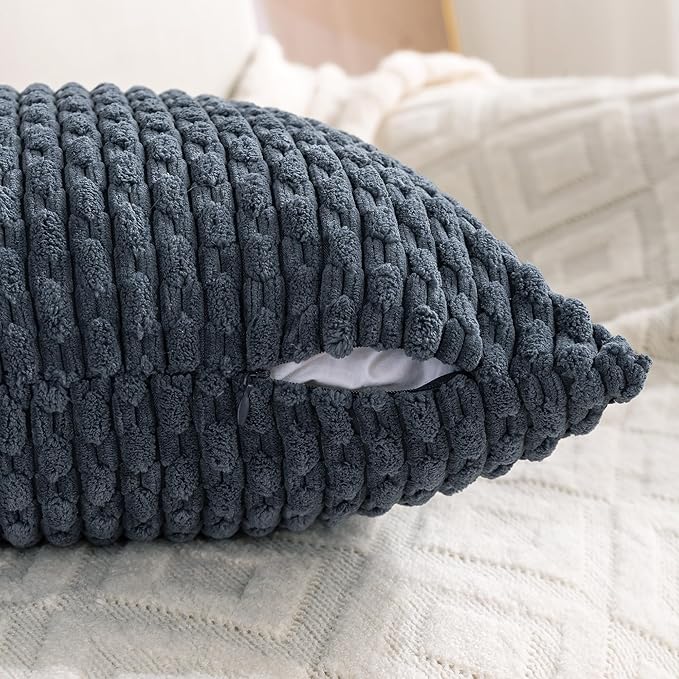 Set of 4 Grey Blue Decorative Throw Pillow Covers 12x20 Inch Corduroy Pillow Covers for Bed Couch Sofa Living Room Soft Cushion Cases