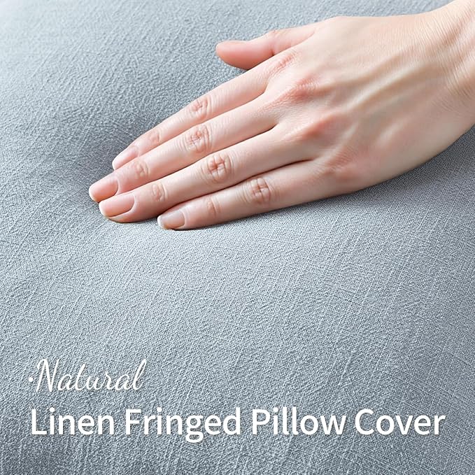 MIULEE Decorative Throw Pillow Covers Neutral Linen Fringe Throw Pillows Set of 2 Sky Blue Boho Farmhouse Cushion Covers for Couch Sofa Bed Living Room Spring Home Decor 18x18 Inch