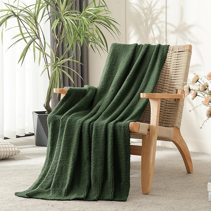 JOOJA Knit Dark Emerald Green Throw Polyester Soft Fleece Blanket for Couch Bed Sofa 50x60 Inches Dark Green