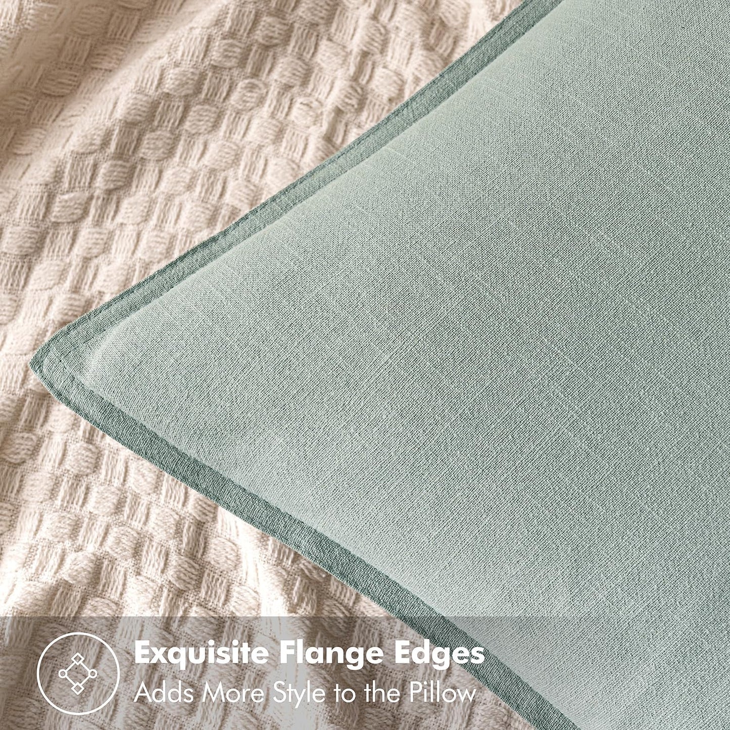 MIULEE Decorative Linen Euro Sham Pillow Covers 22x22 Inch Aqua Green Boho Farmhouse Neutral Couch Throw Pillows for Bed Pack of 2 Accent Modern Pillowcase Summer Sofa Livingroom Home Decor