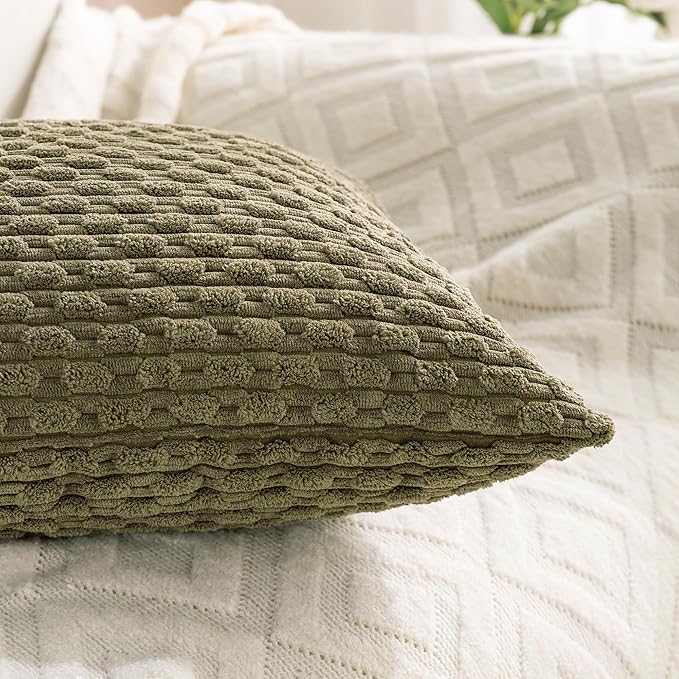 Set of 4 Olive Green Decorative Throw Pillow Covers 12x20 Inch Corduroy Pillow Covers for Bed Couch Sofa Living Room Soft Cushion Cases