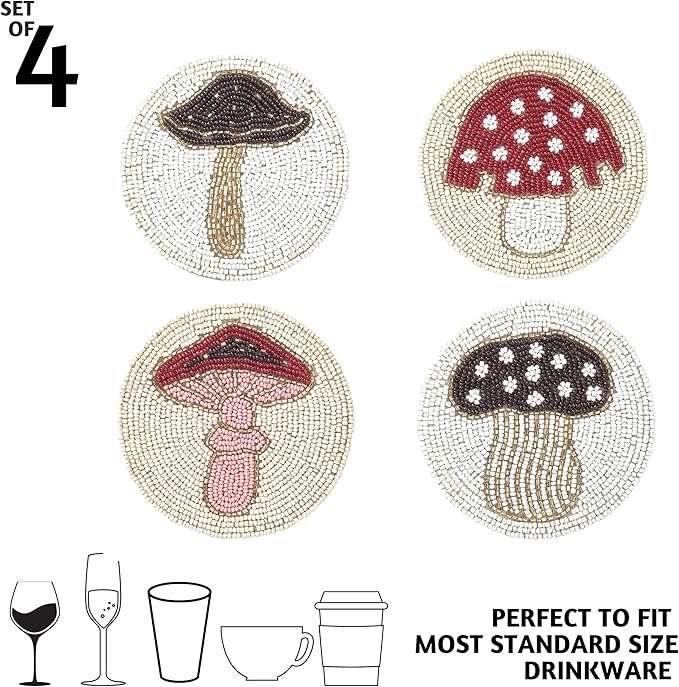 Folkulture Boho Coasters Set for Drinks | 4" Round Farmhouse or Rustic Table Coaster for Coffee Table | Modern Coasters for Bar | Cute Coaster for Housewarming Gifts for Women