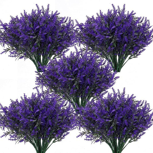 RECUTMS Artificial Fake Outdoor Plants Flowers for Spring Decoration, 36 Bundles Faux Plastic Plants Outdoor Flowers UV Resistant Realistic for Home Outside Planter Window Porch Patio Garden(Purple)