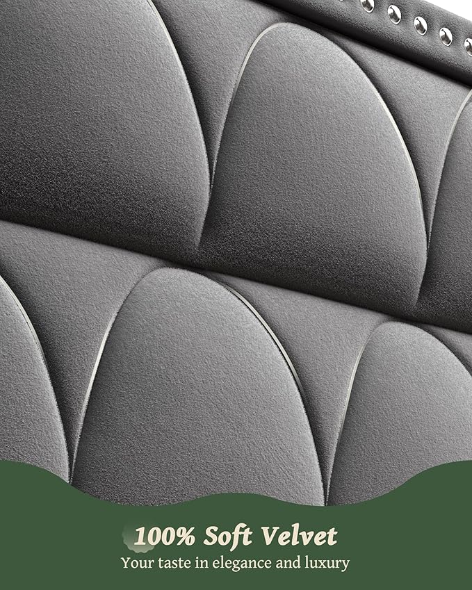 Queen Size Bed Frame with 56" Headboard - 900LBS Capacity Support, Velvet Upholstered Wingback Platform Bed Frame, Noise Free, Sturdy Wooden Slat Support