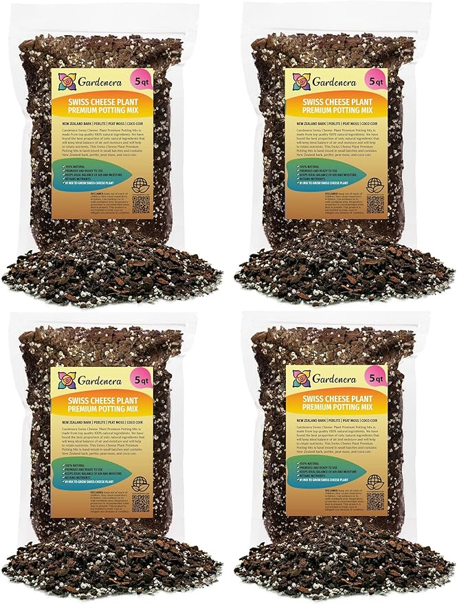 Premium Swiss Cheese Plant Potting Mix - 20 QT - Monstera Deliciosa Blend for Optimal Nutrients and Drainage for Healthy Growth - (4 Bags of 5 Quart)
