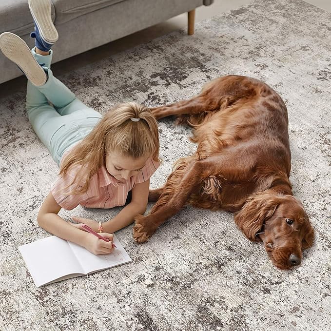 Area Rugs for Living Room: 6x9 Large Soft Washable Rug Modern Abstract Non-Slip Backing Stain Resistant Carpet for Bedroom Dining Room or Home Office Home Decor - Dark Brown