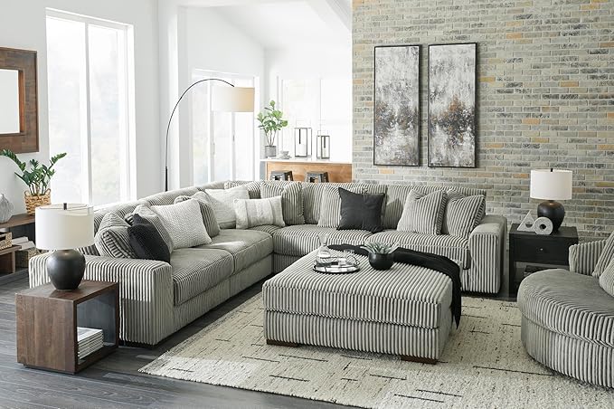 Signature Design by Ashley Lindyn Transitional Oval Tufted Upholstered Oversized Swivel Accent Chair, Gray
