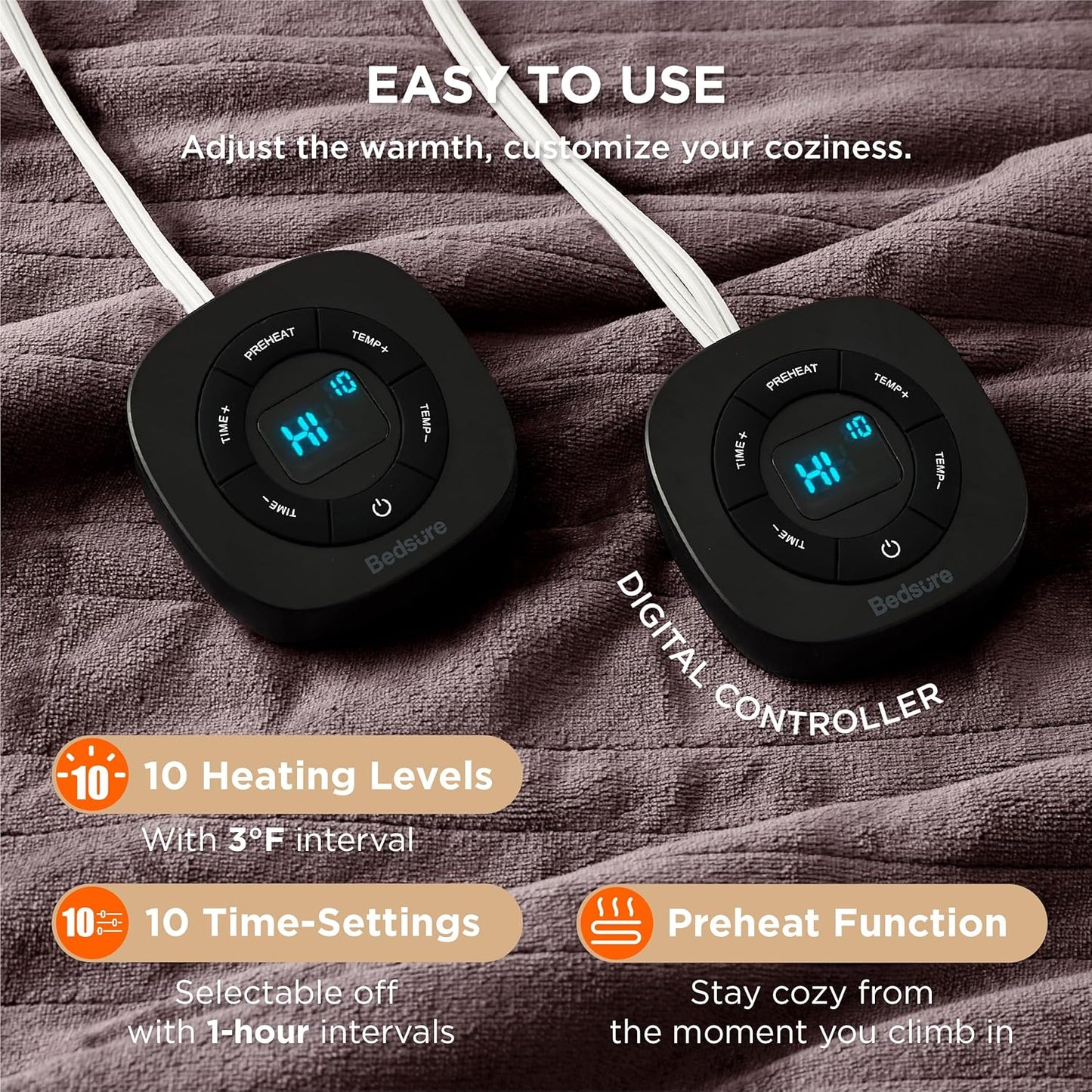 Bedsure Electric Blanket King Size - Dual Control Heated Blanket King Size, Fast Heating with 10 Time Settings & 10 Heat Settings, Warm Gift for Grandma (100x90 inches, Brown)