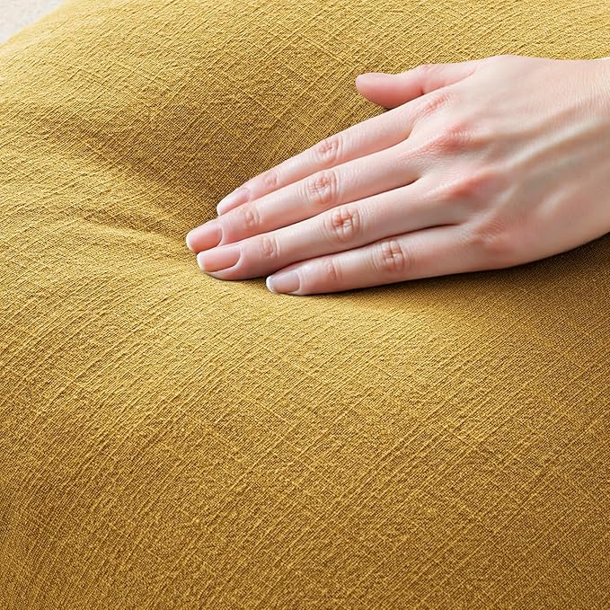 MIULEE Decorative Throw Pillow Covers Neutral Linen Fringe Throw Pillows Euro Shams Set of 2 Mustard Yellow Boho Farmhouse Cushion Covers for Couch Sofa Bed Living Room Spring Home Decor 24x24 Inch