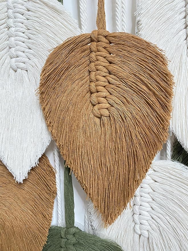 MSFENG Wall Hanging Decor Leaves Tapestry Boho Wall Decor Woven Feather Handmade Yarn Tassels Woven Wall Art Decorations for Nursery, Bedroom, Living Room, Apartment Home Backdrop (DeepGreen-M)