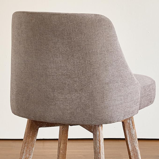IWOOD Mid Century Modern Counter Height Bar Stools Set of 4,360° Swivel Barstools with Solid Wood Legs，26'' Island Chairs with Wrap-Around Backrest,Grey Linen Comfort Fabric