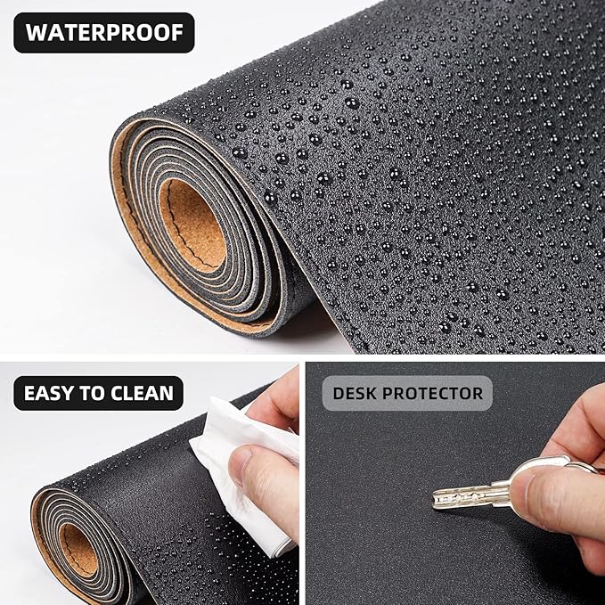 AFIING Leather Desk pad Protector, Large Non-Slip Office Desk Mat with Natural Cork & PU Leather, Waterproof Writing Mouse Pad for Office and Home (55in*17in,Black)