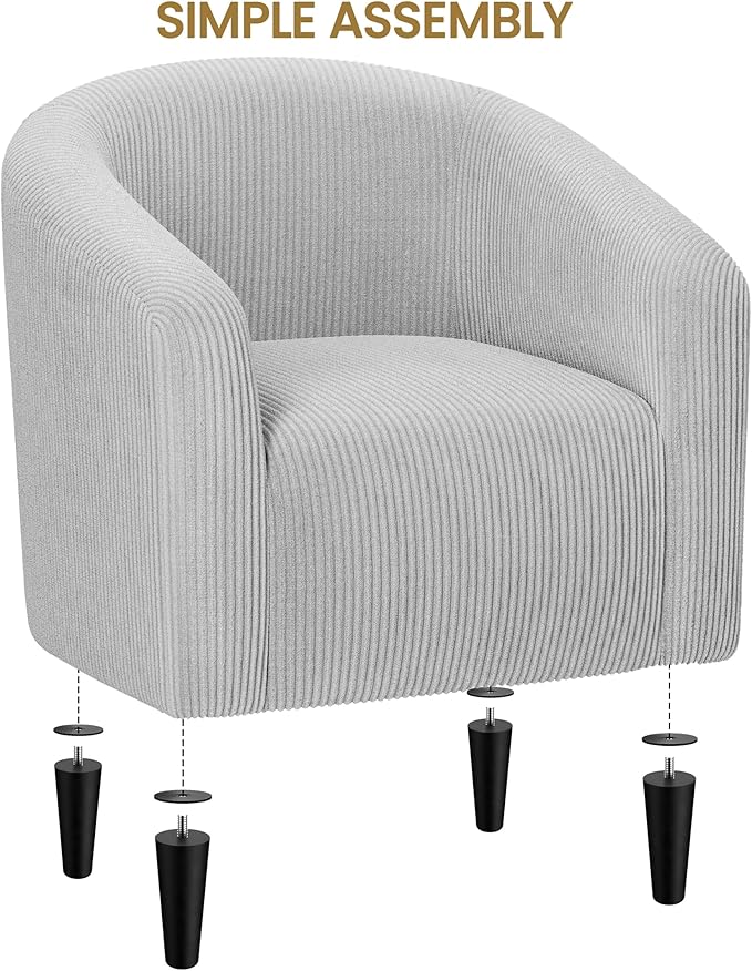 Yaheetech Accent Barrel Chair, Corduroy Fabric Club Chair, Furry Sherpa Elegant Armchair with Cozy Soft Padded for Living Room Bedroom Reception Room Office, Light Gray