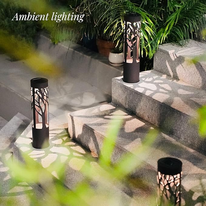 4Pack Solar Pathway Lights Outdoor, Landscape Lighting Dust to Dawn Solar Lights for Garden Decor, Metal Path Lights Solar Powered for Yard Lawn Patio Walkway Warm Yellow