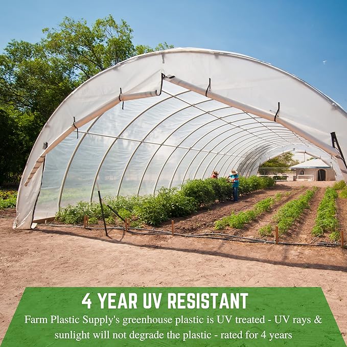 Farm Plastic Supply - Clear Greenhouse Plastic Sheeting - 6 mil - (54' x 70') - 4 Year UV Resistant Polyethylene Greenhouse Film, Hoop House Green House Cover for Gardening, Farming, Agriculture