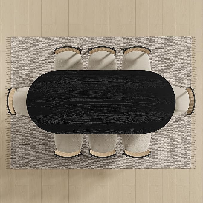 Casaphoria 79" Dining Table for 6, Wood Kitchen Table with Scratch-Resistant Top & V-Shaped Base, Modern Farmhouse Oval Dining Table for Living Room, Kitchen, Easy Assembly, Black