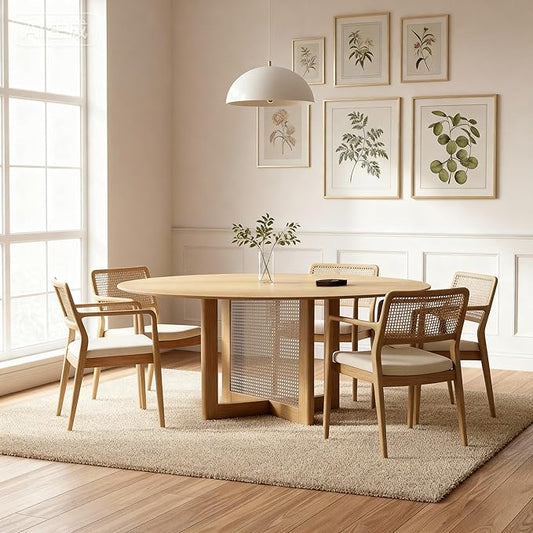 Casaphoria 52" Dining Table, Modern Kitchen Table for 4-6, Farmhouse Style with Round Top & Wicker Base, Easy Assembly for Living Room, Kitchen, Natural Wood