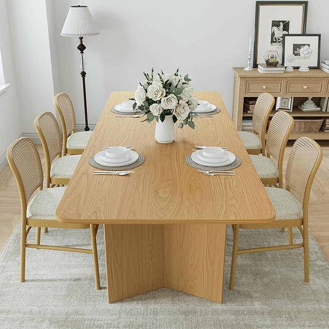 Casaphoria 79" Dining Table for 6, Wood Kitchen Table with Scratch-Resistant Top & V-Shaped Base, Modern Farmhouse Rectangular Dining Table for Living Room, Kitchen, Easy Assembly, Natural Wood