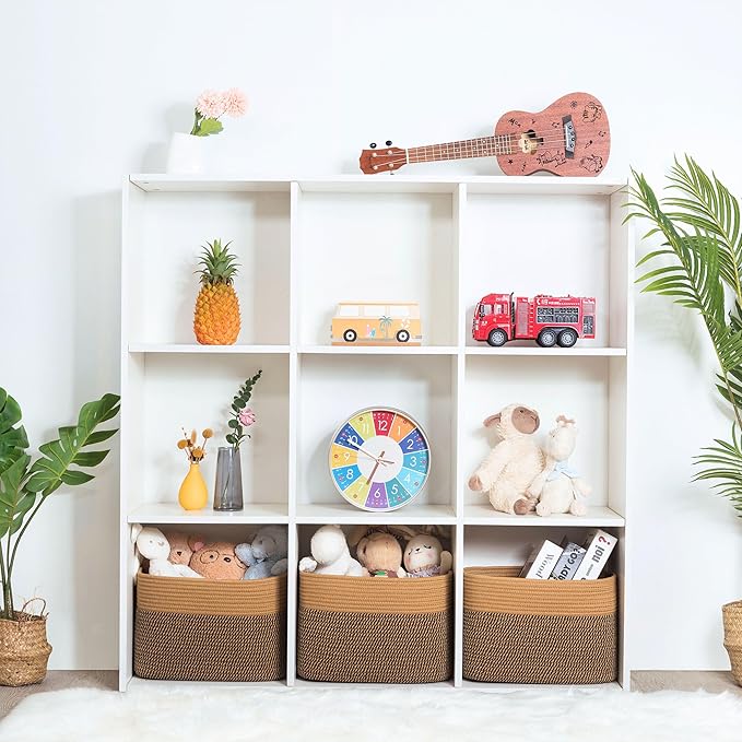 MINTWOOD Design 3-Pack Storage Baskets for Shelves, Decorative Baskets for Organizing, Woven Baskets for Storage, Book Basket Cube Storage Bin Box, Pantry Closet and Shoe Organizers, Black Jute