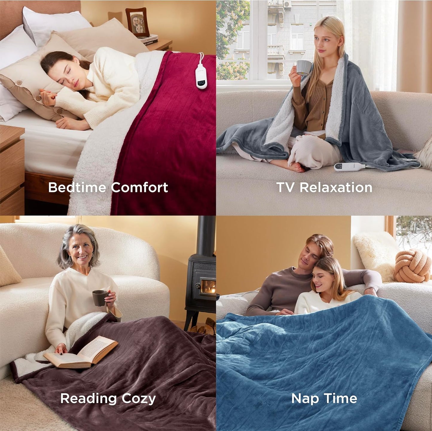 Bedsure Electric Blanket Queen Size - Dual Control Heated Blanket Queen, Fast Heating with 10 Time Settings & 10 Heat Settings, Warm Gift for Grandma (84x90 inches, River Blue)