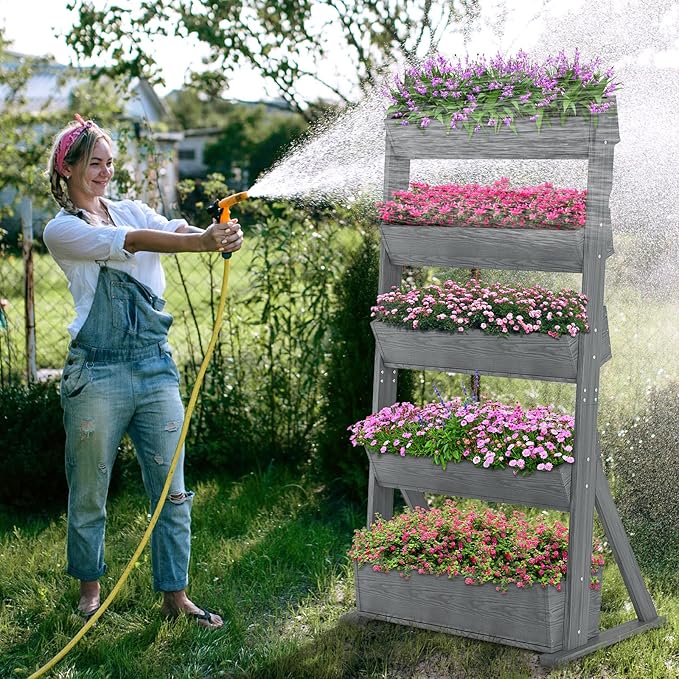 DoCred Vertical Wooden Raised Garden Bed, 5 Tier Garden Planters Freestanding Wood Plant Stand Flower Rack Wooden Planter Box for Plants Herbs Flowers Vegetables Outdoor Indoor Gardening