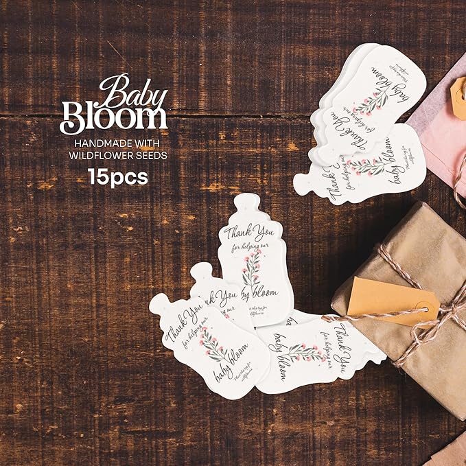 Plantable Bottle Shaped Seed Paper – 15 Pink Baby Shower Favors for Guests with Wildflower Seeds, Baby Shower Gifts for Guest