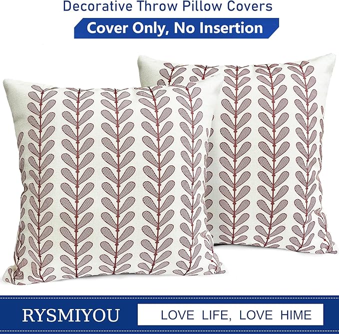 Decorative Throw Pillow Covers Set of 2 Wine Red Pillow Covers 18x18 Inch Throw Pillow Cover Linen Pillowcase Modern Boho Farmhouse Outdoor Pillow Covers for Couch Sofa Bed Living Room