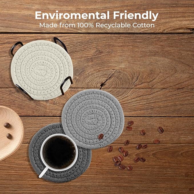 Cute Coaster Set of 6 Pcs, Super Absorbent Drink Coaster for Desk and Worktop Protection (Mix Grey, 4.3 Inches)