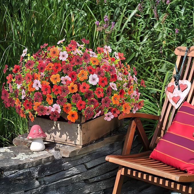 Fall Mums Artificial Flowers for Outdoors Potted, 12 Bundles Fake Fall Daisy Flower with Realistic Eucalyptus Leaves, Fake Plants for Greenery Boxwood Porch Patio Garden Pot Courtyard