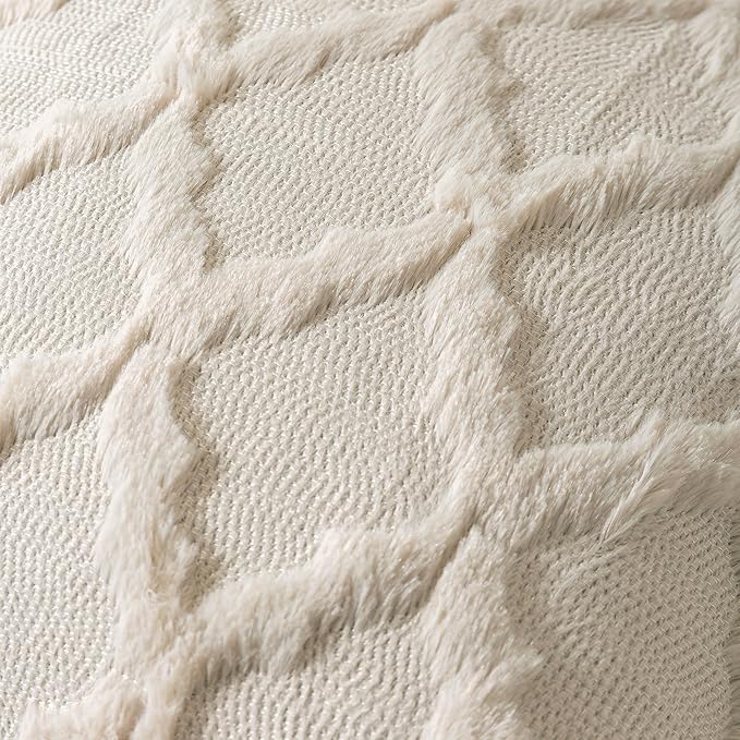 Set of 2 Soft Moroccan Throw Pillow Covers 24x24 Inch Plush Boho Decorative Pillow Cover Accent Cushion Case for Couch Sofa Bed, Beige