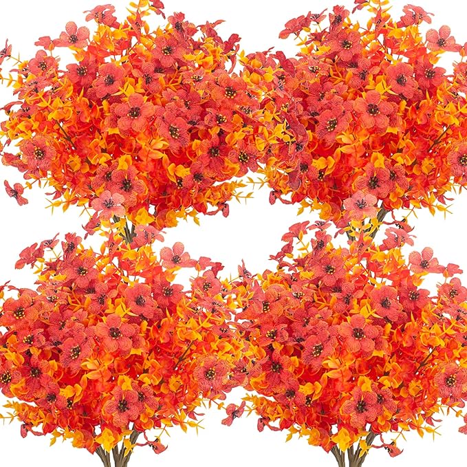 10 Bundles Artificial Fall Flowers Outdoor UV Resistant Fake Flowers No Fade Faux Plants Garden Porch Window Box Decorating