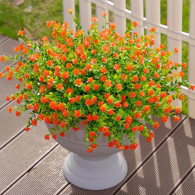 Ivydale Artificial Fall Mums Faux Flowers Plants for Outdoor Outside, 12 Bundles Fake Autumn Orange Daisy Flower Plastic Greenery Realistic UV Resistant for Front Porch Patio Balcony Garden Yard Decor