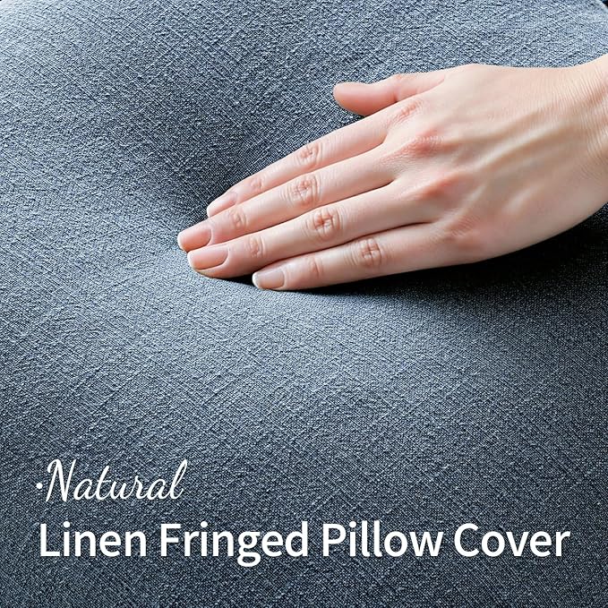 MIULEE Decorative Throw Pillow Covers Neutral Linen Fringe Throw Pillows Set of 2 Blue Ashes Boho Farmhouse Cushion Covers with Tassels for Couch Sofa Bed Home Decor 20x20 Inch