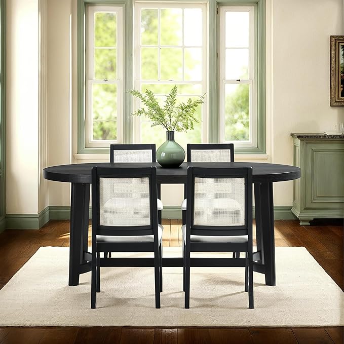 Walker Edison Modern Farmhouse Rustic Solid Oak Wood Oval Dining Table for 6 - Black Oak
