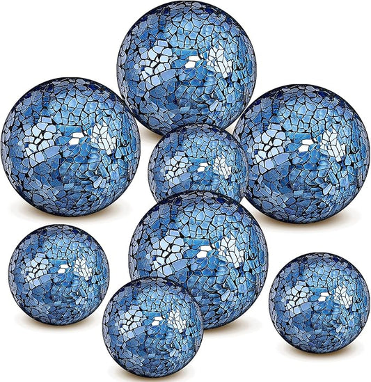 8 Pcs 3'' 4'' Decorative Ball for Centerpiece Bowls Glass Mosaic Sphere Decorative Orbs for Bowl Vase Fillers Christmas Wedding Party Dining Room Table Decor(Blue)
