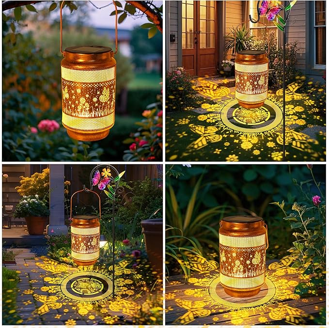 Butterfly Solar Lanterns Outdoor Waterproof with Shepherd Hook, Birthday Gifts for Christmas Women Mom Grandma, Metal Solar Hanging Lights Garden Decor for Outside Yard Patio Pathway Backyard Porch