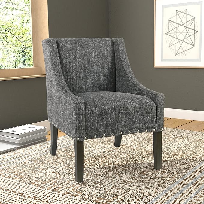 Homepop Home Decor | Upholstered Classic Swoop Arm Accent Chair | Accent Chairs for Living Room & Bedroom | Decorative Home Furniture, Slate Grey