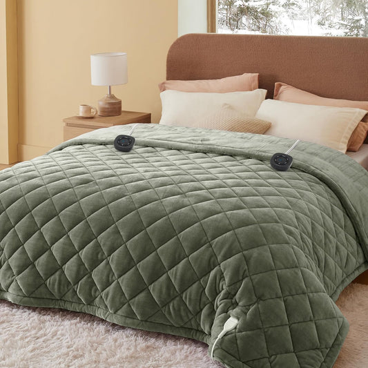 Bedsure Electric Blanket King Size - Dual Control Heated Weighted Blanket King with 10 Heat Settings, Fast Heating with 10 Time Settings (100x90 inches, Olive Green)