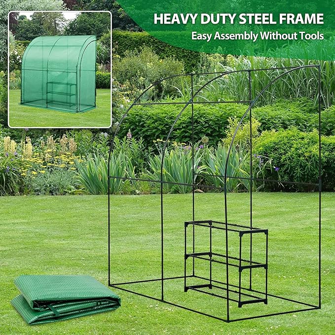 EAGLE PEAK 3 Tier Lean to Portable Greenhouse, Heavy-Duty Indoor & Outdoor Garden with Wire Shelves, 2 Roll-Up Zipper Doors, Easy Assembly, 79"x39"x83" Clear/Green PE Cover